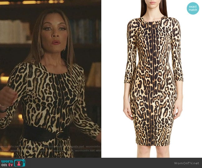 Leopard Print Body-Con Dress by Burberry worn by Dominique Deveraux (Michael Michele) on Dynasty