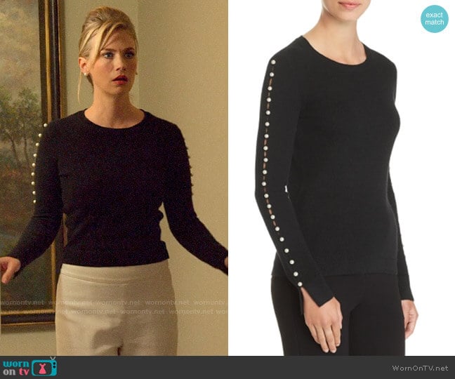 C by Bloomingdales Embellished-Sleeve Cashmere Sweater worn by Lizbeth Sloan (January Jones) on The Politician