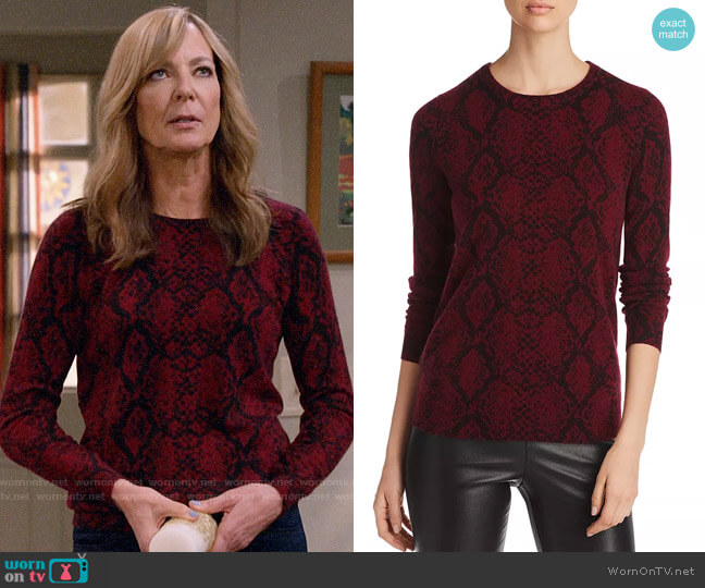 C by Bloomingdales Snake Print Cashmere Sweater worn by Bonnie Plunkett (Allison Janney) on Mom