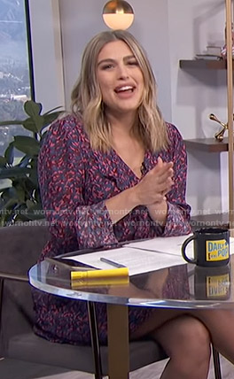 Carissa’s purple printed ruffled dress on E! News