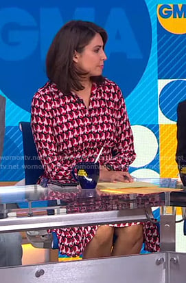 Cecilia’s pink geometric print shirtdress on Good Morning America