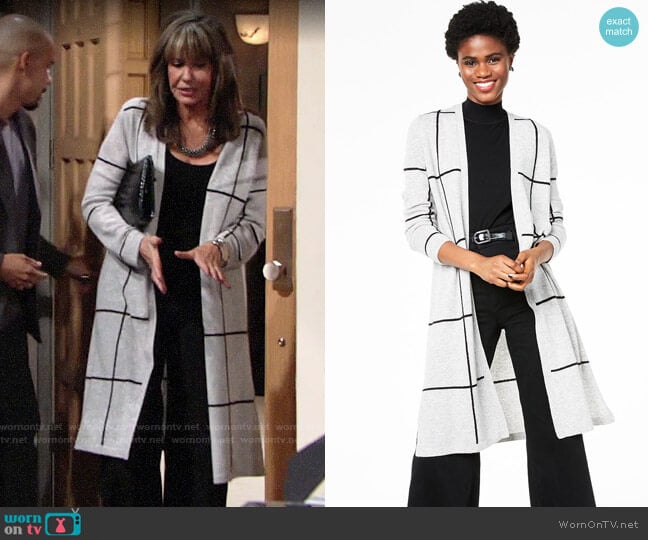 Charter Club Cashmere Duster Cardigan worn by Jill Abbott (Jess Walton) on The Young and the Restless