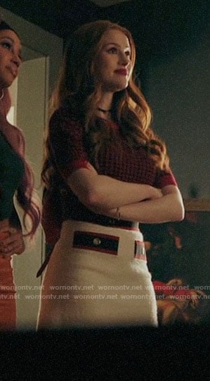 Cheryl’s red checked sweater and white skirt on Riverdale