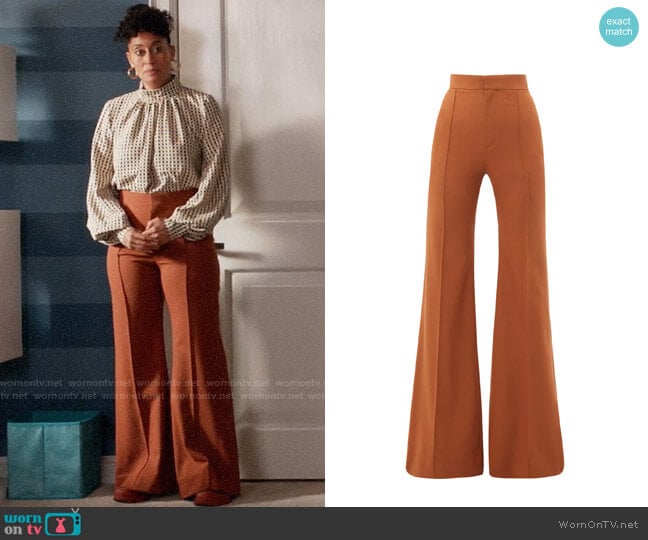 Chloe High-rise wool-blend flared trousers worn by Rainbow Johnson (Tracee Ellis Ross) on Black-ish