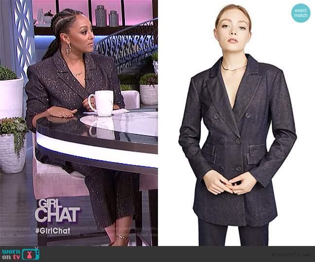 By Night Blazer and Pants by C/Meo Collective worn by Tamera Mowry  on The Real