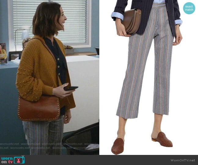 Cropped Striped Kick-Flare Pants by Derek Lam 10 Crosby worn by Amelia Shepherd (Caterina Scorsone) on Greys Anatomy