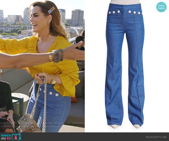 High-Waist Flare-Leg Denim Pants by Derek Lam worn by D’Andra Simmons on The Real Housewives of Dallas