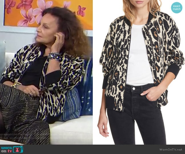 Leopard Print Cotton Bomber Jacket by Dvf worn by Diane von Furstenberg on Today Show