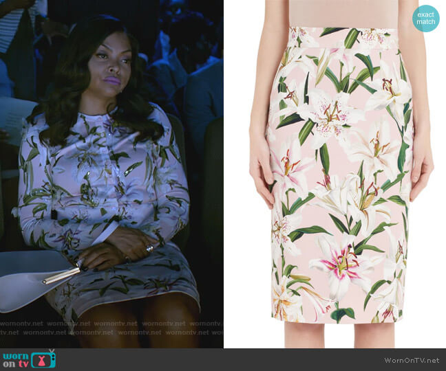 Lily Print Pencil Skirt by Dolce & Gabbana worn by Cookie Lyon (Taraji P. Henson) on Empire