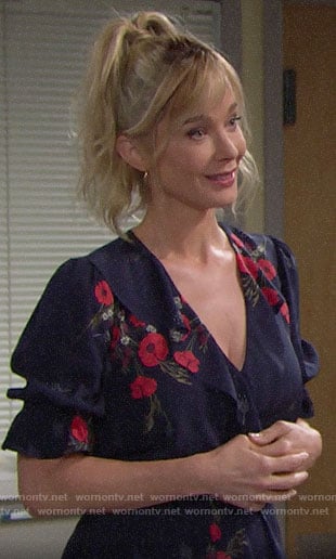 Donna's floral ruffled top on The Bold and the Beautiful