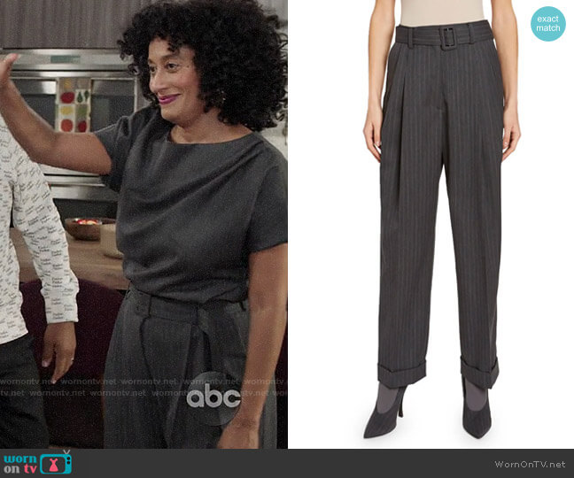 WornOnTV: Rainbow’s grey pinstriped top and trousers on Black-ish ...