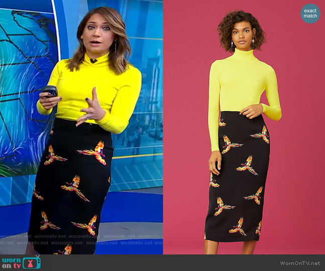 WornOnTV: Ginger’s yellow top and bird print skirt on Good Morning ...