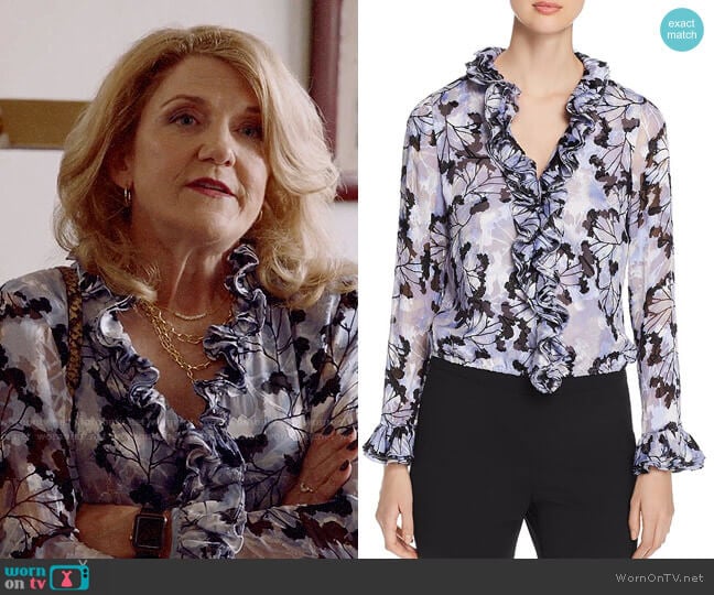 Elie Tahari Chandana Ruffled Floral-Burnout Top worn by Diane Doyle (Victoria Clark) on Almost Family