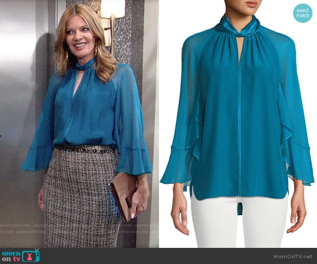 Elie Tahari Adrianna Blouse worn by Phyllis Summers (Michelle Stafford) on The Young and the Restless