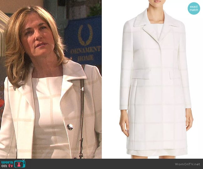 Elie Tahari Orla Windowpane Coat worn by Eve Donovan (Kassie DePaiva) on Days of our Lives