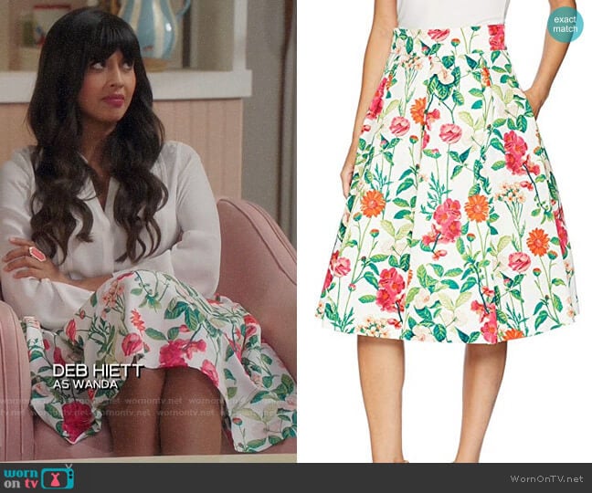 Eliza J Floral Midi Skirt worn by Tahani Al-Jamil (Jameela Jamil) on The Good Place