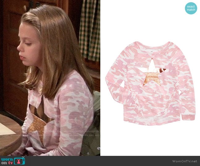 Epic Threads Big Girls Camo-Print Top worn by Charlotte on General Hospital worn by Charlotte Cassadine (Scarlett Fernandez) on General Hospital