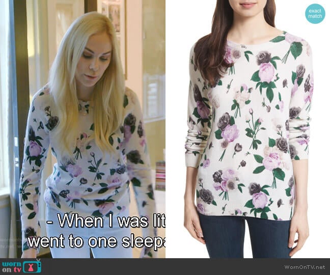 Sloane Floral Print Cashmere Sweater by Equipment worn by Kameron Westcott on The Real Housewives of Dallas