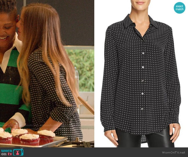 Equipment Essential Dotted Silk Shirt worn by McAfee (Laura Dreyfuss) on The Politician