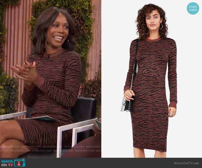 Negin Mirsalehi Fitted Tiger Print Midi Sweater Dress by Express worn by Zuri Hall on Access Hollywood