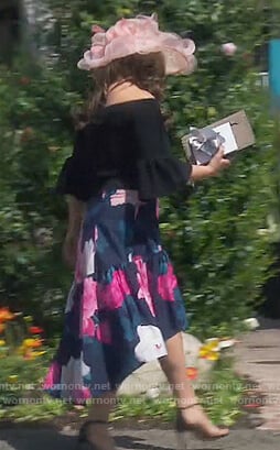 Emily's blue floral print skirt on The Real Housewives of Orange County