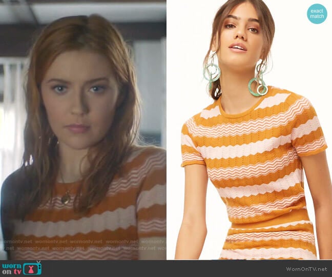 Chevron Sweater-Knit Top by Forever 21 worn by Nancy Drew (Kennedy McMann) on Nancy Drew