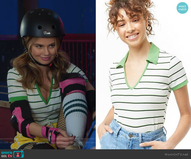 Collared Ribbed Striped Top by Forever 21 worn by Patty Bladell (Debby Ryan) on Insatiable