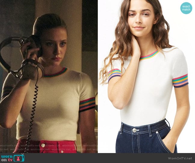 Forever 21 Multicolor Striped-Trim Knit Top worn by Betty Cooper (Lili Reinhart) on Riverdale