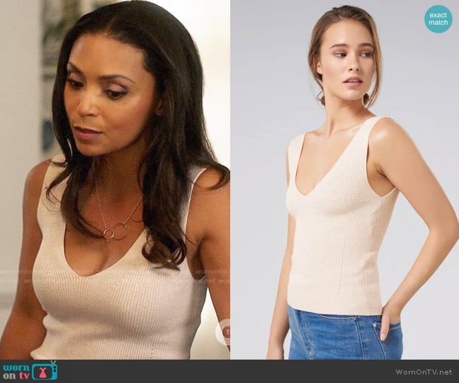 Ever New Aimee V-neck Knitted Tank Top worn by Cecile Horton (Danielle Nicolet) on The Flash