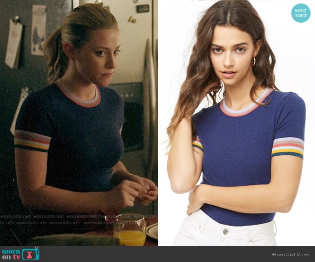 Forever 21 Multicolor Striped-Trim Knit Top by Forever 21 worn by Betty Cooper (Lili Reinhart) on Riverdale