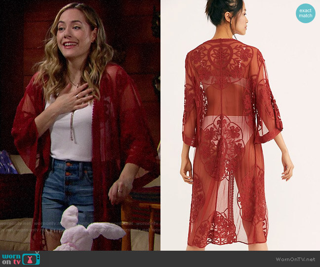 Free People Lace Lover Kimono worn by Hope Logan (Annika Noelle) on The Bold and the Beautiful