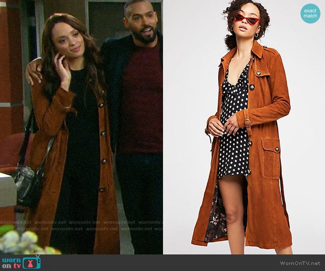 Free People We The Free Larsen Suede Trench worn by Lani Price (Sal Stowers) on Days of our Lives