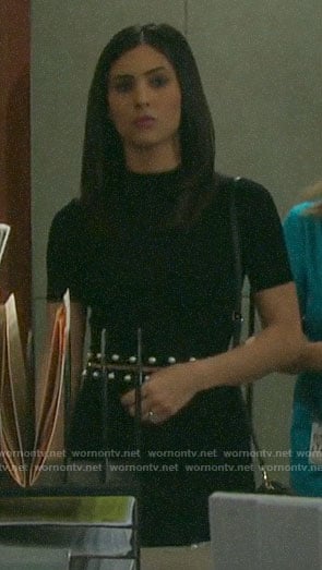 Gabi’s black pearl waist dress on Days of our Lives