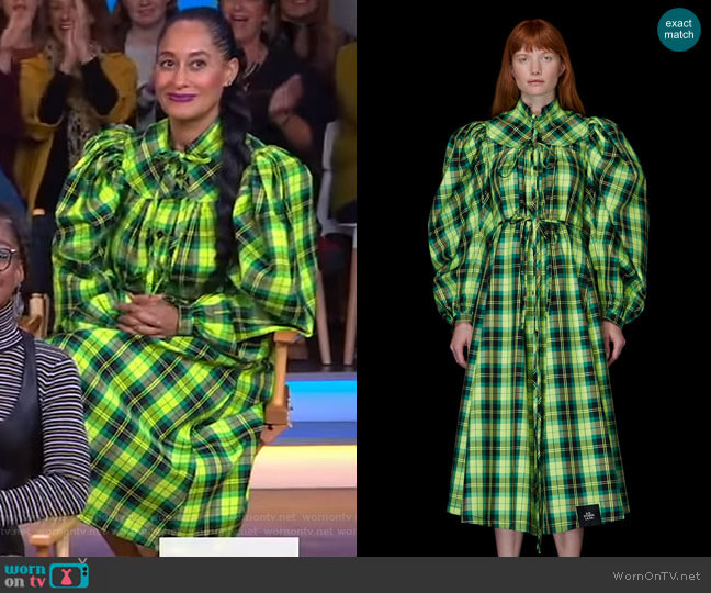 Gathered Plaid Dress by SR Studio worn by Tracee Ellis Ross on GMA