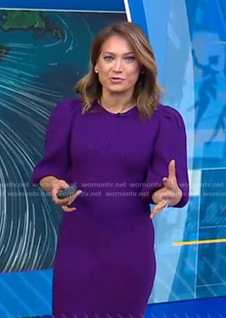 Ginger’s purple puff sleeve knitted dress on Good Morning America