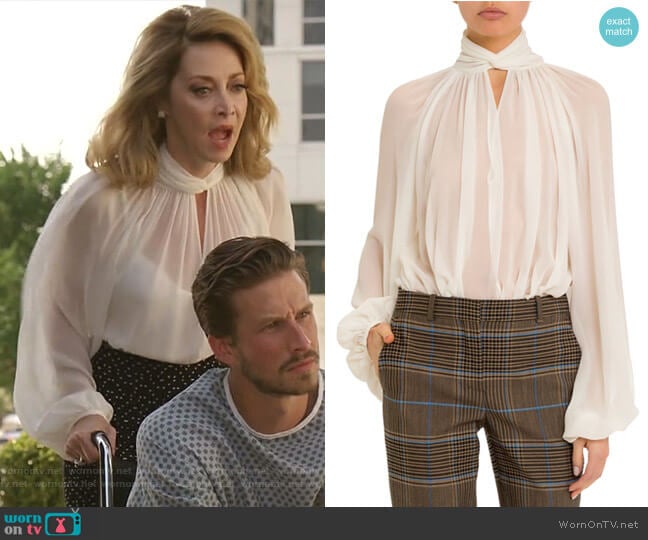 Twisted Keyhole-Neck Blouse by Givenchy worn by Laura Van Kirk (Sharon Lawrence) on Dynasty