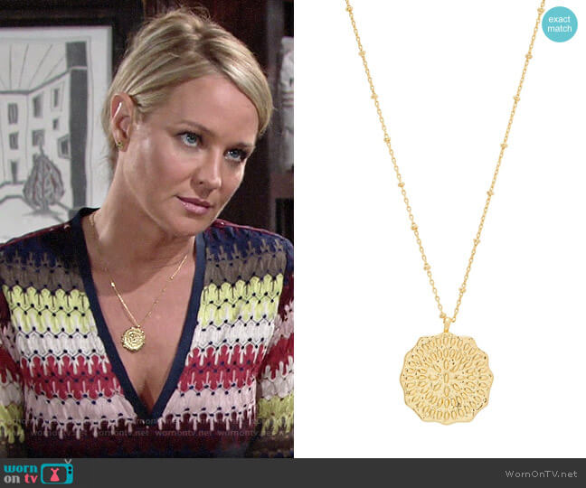 Gorjana Mosaic Coin Pendant Necklace worn by Sharon Newman (Sharon Case) on The Young and the Restless