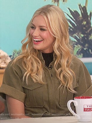 Beth Behrs’s green utility dress on The Talk