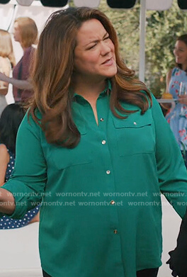 Katie’s green pocket shirt on American Housewife