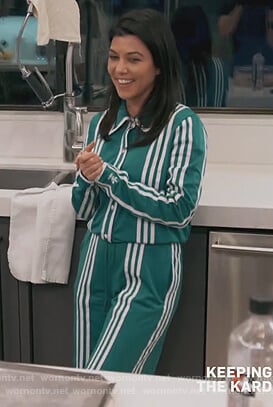 Kourtney's green striped jacket and pants on Keeping Up with the Kardashians