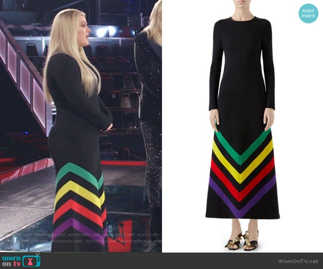 Intarsia Stripe Long Sleeve Sweater Dress by Gucci worn by Kelly Clarkson on The Voice