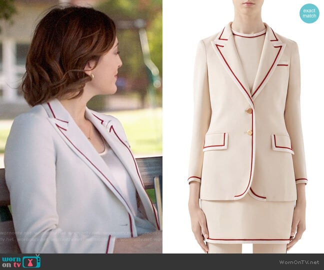 Gucci Piped Stretch Cady Blazer worn by Sydney Strait (Caitlin McGee) on Bluff City Law