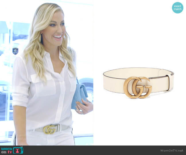 GG-logo Leather Belt by Gucci worn by Stephanie Hollman  on The Real Housewives of Dallas