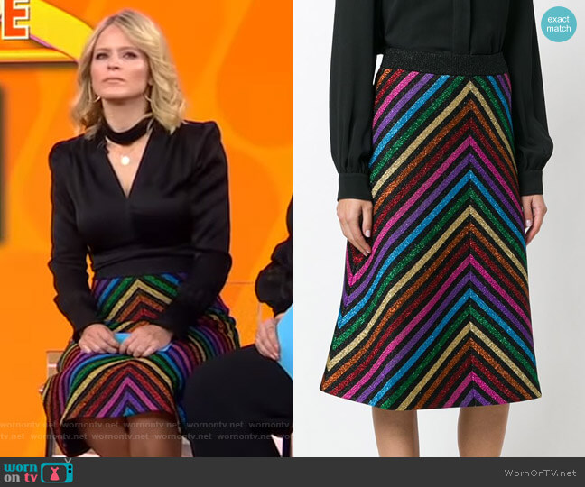 Metallic Striped Knit Skirt by Gucci worn by Sara Haines on Good Morning America