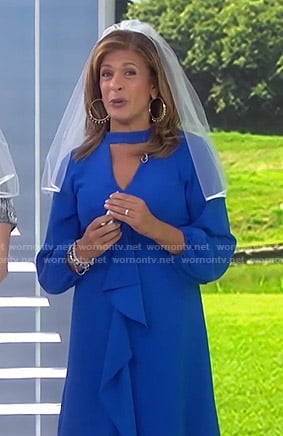 Hoda’s blue cutout ruffle front dress on Today