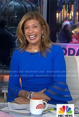 Hoda’s blue mesh inset bell sleeve dress on Today