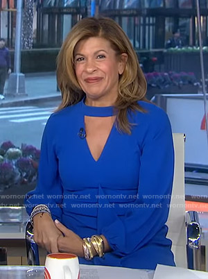 Hoda’s blue cutout ruffle front dress on Today