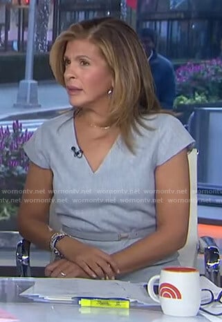 Hoda’s grey belted v-neck dress on Today