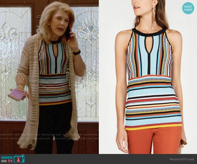 INC International Concepts Striped Knit Halter Top worn by Diane Doyle (Victoria Clark) on Almost Family