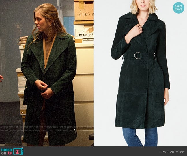 INC International Concepts Suede O-Ring Trench Coat worn by McAfee (Laura Dreyfuss) on The Politician